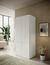 Guardaroba 2 ante Esposende, Mobile multifunzionale con due ripiani interni e barra appendiabiti, Finitura effetto cannettato, 90x56 h199 cm, Bianco