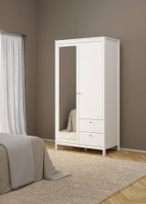 Guardaroba 2 ante Ghislaine, Mobile camera da letto, Cabina armadio portabiti, Armadio appendiabiti, 58x102 h199 cm, Bianco
