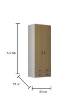 Guardaroba 2 ante Haishen, 80x52h170 cm, Bianco e Rovere