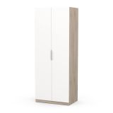 Guardaroba 2 ante Isere, Mobile camera da letto, Cabina armadio portabiti, Armadio appendiabiti, 79x51 h203 cm, Rovere e Bianco opaco