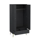 Guardaroba 2 ante Jolene, Mobile camera da letto, Cabina armadio portabiti, Armadio appendiabiti, 58x99 h200 cm, Grigio