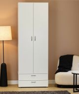 Guardaroba 2 ante Kilkenny, Mobile camera da letto, Cabina armadio portabiti, Armadio appendiabiti, 74x52 h214 cm, Bianco