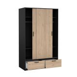 Guardaroba 2 ante Leonore, Mobile camera da letto, Cabina armadio portabiti, Armadio appendiabiti, 60x121 h200 cm, Nero e Rovere
