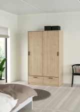 Guardaroba 2 ante Leonore, Mobile camera da letto, Cabina armadio portabiti, Armadio appendiabiti, 60x121 h200 cm, Rovere