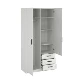 Guardaroba 2 ante Mare, Mobile camera da letto, Cabina armadio portabiti, Armadio appendiabiti, 50x99 h200 cm, Bianco