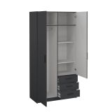 Guardaroba 2 ante Mare, Mobile camera da letto, Cabina armadio portabiti, Armadio appendiabiti, 50x99 h200 cm, Grigio