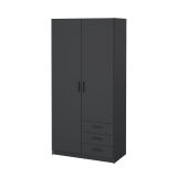 Guardaroba 2 ante Mare, Mobile camera da letto, Cabina armadio portabiti, Armadio appendiabiti, 50x99 h200 cm, Grigio