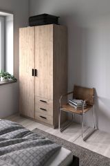 Guardaroba 2 ante Mare, Mobile camera da letto, Cabina armadio portabiti, Armadio appendiabiti, 50x99 h200 cm, Rovere