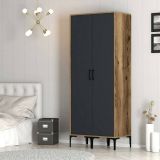 Guardaroba 2 Ante Marrone Noce Nero Antracite Appendiabiti 5 Ripiani 80x201h cm, 2 Ante - Acate