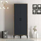 Guardaroba 2 Ante Marrone Noce Nero Antracite Appendiabiti 5 Ripiani 80x201h cm, 2 Ante - Acate