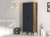 Guardaroba 2 Ante Marrone Noce Nero Antracite Appendiabiti 5 Ripiani 80x201h cm, 2 Ante - Acate