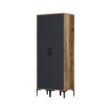 Guardaroba 2 Ante Marrone Noce Nero Antracite Appendiabiti 5 Ripiani 80x201h cm, 2 Ante - Alkaid