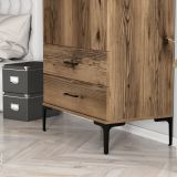Guardaroba 2 Ante Marrone Noce un Ripiano 2 Cassetti 80x201h cm, Appendiabiti - Paolina