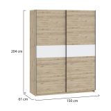Guardaroba 2 Ante Marrone Rovere Bianco 2 Ripiani Appendiabiti 150x204h cm, 2 Ante - Manita