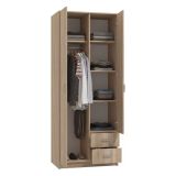 Guardaroba 2 Ante Marrone Rovere Bianco Appendiabiti 2 Cassetti 80x205h cm, 4 Ripiani - Cimena