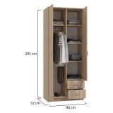 Guardaroba 2 Ante Marrone Rovere Bianco Appendiabiti 2 Cassetti 80x205h cm, 4 Ripiani - Cimena