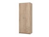 Guardaroba 2 Ante Marrone Rovere Bianco Appendiabiti 2 Cassetti 80x205h cm, 4 Ripiani - Cimena