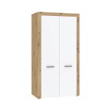 Guardaroba 2 Ante Marrone Rovere Bianco un Ripiano Appendiabiti 100x192h cm, Apertura Battente - Lesemelo