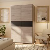Guardaroba 2 Ante Marrone Rovere Nero Antracite 2 Ripiani Appendiabiti 120x204h cm, 2 Ante - Maba