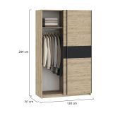 Guardaroba 2 Ante Marrone Rovere Nero Antracite 2 Ripiani Appendiabiti 120x204h cm, 2 Ante - Maba