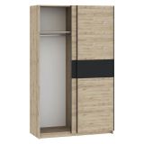 Guardaroba 2 Ante Marrone Rovere Nero Antracite 2 Ripiani Appendiabiti 120x204h cm, 2 Ante - Maba