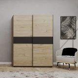 Guardaroba 2 Ante Marrone Rovere Nero Antracite 2 Ripiani Appendiabiti 150x204h cm, 2 Ante - Manita