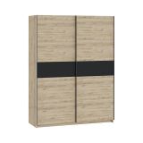 Guardaroba 2 Ante Marrone Rovere Nero Antracite 2 Ripiani Appendiabiti 150x204h cm, 2 Ante - Manita