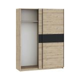 Guardaroba 2 Ante Marrone Rovere Nero Antracite 2 Ripiani Appendiabiti 150x204h cm, 2 Ante - Manita