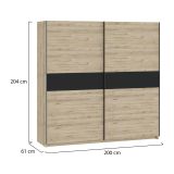 Guardaroba 2 Ante Marrone Rovere Nero Antracite 2 Ripiani Appendiabiti 200x204h cm, 2 Ante - Nalika