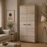 Guardaroba 2 Ante Marrone Rovere Nero Appendiabiti 2 Ripiani 80x194h cm, 2 Ante - Mostaarr