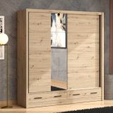 Guardaroba 2 Ante Marrone Rovere Nodi 4 Ripiani Appendiabiti 205x216h cm, 2 Cassetti - Copala