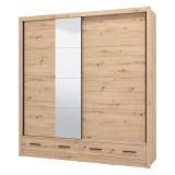 Guardaroba 2 Ante Marrone Rovere Nodi 4 Ripiani Appendiabiti 205x216h cm, 2 Cassetti - Copala