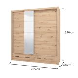 Guardaroba 2 Ante Marrone Rovere Nodi 4 Ripiani Appendiabiti 205x216h cm, 2 Cassetti - Copala