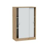 Guardaroba 2 Ante Marrone Rovere Nodi Bianco 2 Ripiani Apertura Scorrevole 77x119h cm, 3 Vani - Stelvio