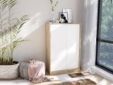 Guardaroba 2 Ante Marrone Rovere Nodi Bianco 2 Ripiani Apertura Scorrevole 77x119h cm, 3 Vani - Stelvio
