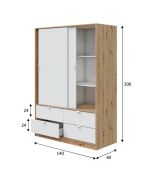 Guardaroba 2 Ante Marrone Rovere Nodi Bianco 4 Cassetti 2 Ripiani 140x200h cm, Appendiabiti - Ponna