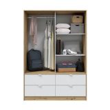 Guardaroba 2 Ante Marrone Rovere Nodi Bianco 4 Cassetti 2 Ripiani 140x200h cm, Appendiabiti - Ponna