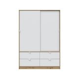 Guardaroba 2 Ante Marrone Rovere Nodi Bianco 4 Cassetti 2 Ripiani 140x200h cm, Appendiabiti - Ponna
