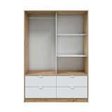 Guardaroba 2 Ante Marrone Rovere Nodi Bianco 4 Cassetti 2 Ripiani 140x200h cm, Appendiabiti - Ponna