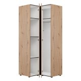 Guardaroba 2 Ante Marrone Rovere Nodi Bianco 4 Ripiani Apertura Battente 95x208h cm, Angolare - Tavole