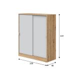 Guardaroba 2 Ante Marrone Rovere Nodi Bianco 4 Ripiani Apertura Scorrevole 100x119h cm, 6 Vani - Resana