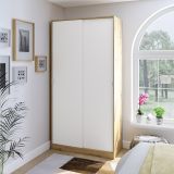 Guardaroba 2 Ante Marrone Rovere Nodi Bianco 4 Ripiani Appendiabiti 100x200h cm, Apertura Scorrevole - Orgosolo