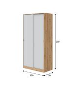 Guardaroba 2 Ante Marrone Rovere Nodi Bianco 4 Ripiani Appendiabiti 100x200h cm, Apertura Scorrevole - Orgosolo
