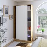 Guardaroba 2 Ante Marrone Rovere Nodi Bianco 4 Ripiani Appendiabiti 100x200h cm, Apertura Scorrevole - Orgosolo