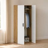 Guardaroba 2 Ante Marrone Rovere Nodi Bianco un Ripiano Appendiabiti 74x179h cm, Apertura Battente - Malvito