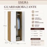 Guardaroba 2 Ante Marrone Rovere Nodi Bianco un Ripiano Appendiabiti 74x179h cm, Apertura Battente - Malvito