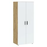 Guardaroba 2 Ante Marrone Rovere Nodi Bianco un Ripiano Appendiabiti 74x179h cm, Apertura Battente - Malvito