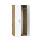 Guardaroba 2 Ante Marrone Rovere Nodi Bianco un Ripiano Appendiabiti 74x179h cm, Apertura Battente - Malvito