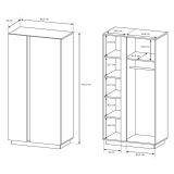 Guardaroba 2 Ante Marrone Rovere Nodi Grigio Appendiabiti 5 Ripiani 97x194h cm, 2 Ante - Kabatoli
