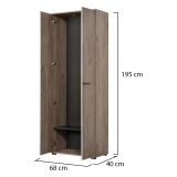 Guardaroba 2 Ante Marrone Rovere Nodi Marrone Noce un Ripiano Appendiabiti 67.5x195h cm, Apertura Battente - Pinasca